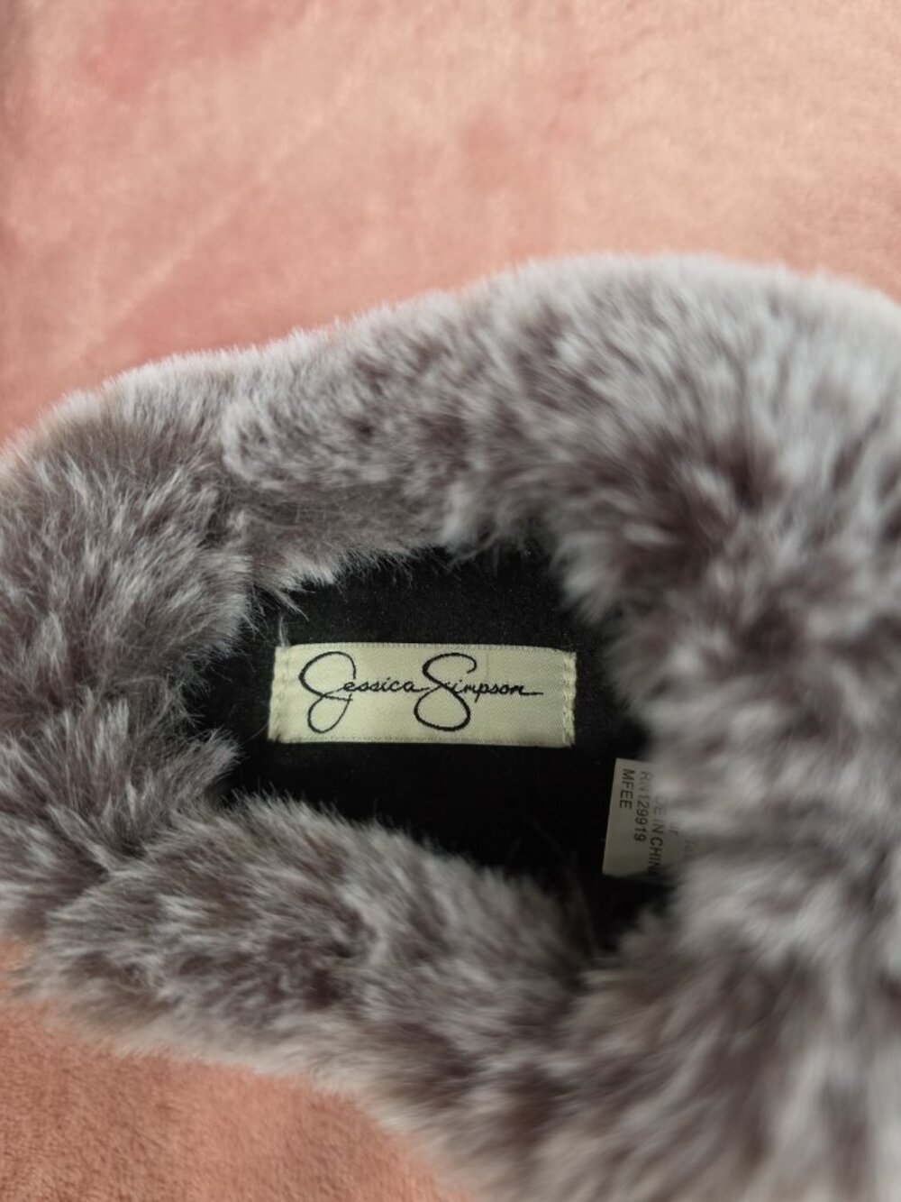 Jessica Simpson Women’s Slip-On Slippers Faux Fur Trim Black/Gray US 7 - Picture 6 of 8